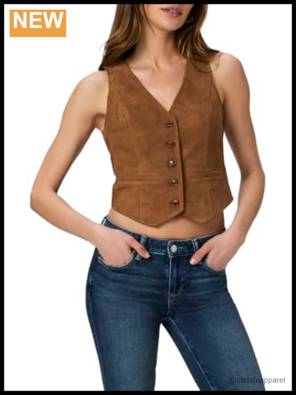Women's Suede Western Vest Tailored Button Front